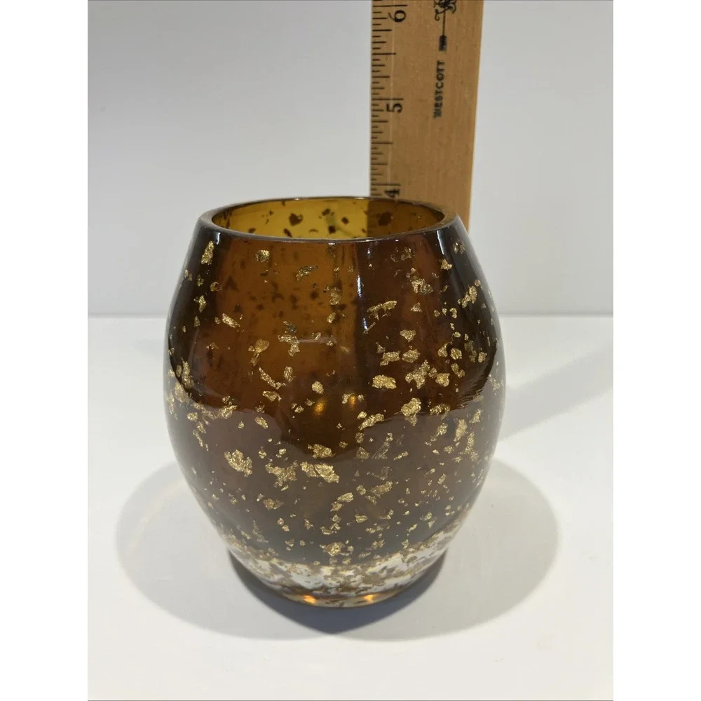 Nicole Miller MCM Style Brown With Gold Flakes Lucite Votive Candle Tea Light